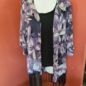 Honey Punch Sheer Kimono with Fringe Size Medium